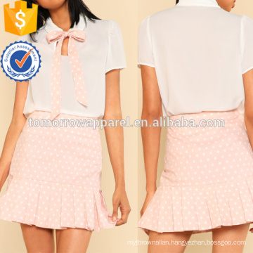 Tie Neck Top & Ruffle Polka Dot Skirt Manufacture Wholesale Fashion Women Apparel (TA4054SS)